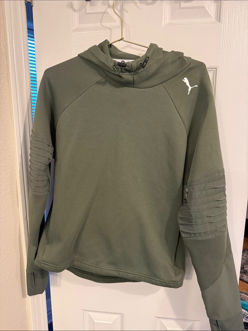 Puma Olive Green Hooded Sweatshirt with White Logo